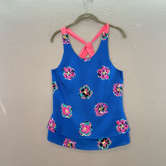 Lilly Pulitzer Tops - Lilly Pulitzer -women’s blue pink Maris tank top back bow blouse floral print XS